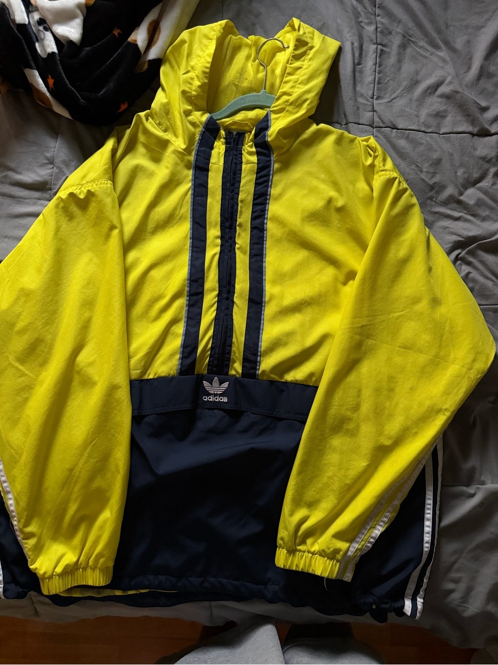 adidas Yellow and Navy Pullover Windbreaker with Hood
